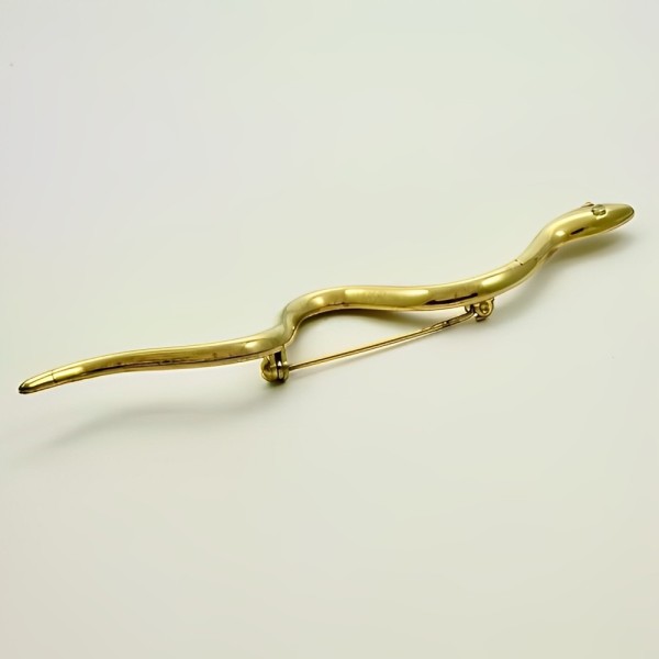 Gold Plated Snake Brooch with Rhinestone Eyes circa 1980s