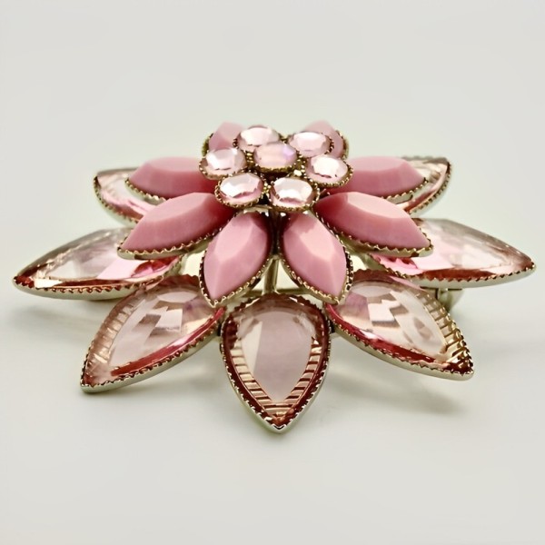 Silver Plated Flower Brooch with Pink Glass Stones