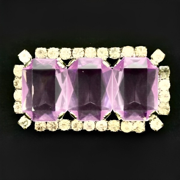 Brooch with Lilac Glass Stones and Diamants circa 1980s