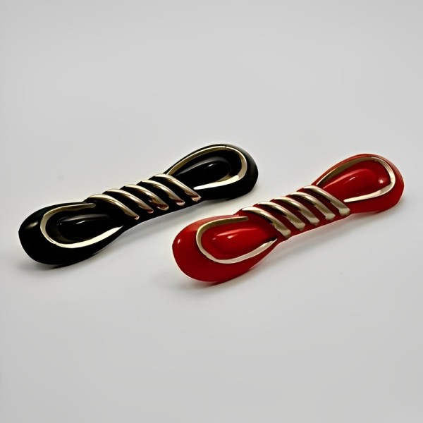 Art Deco Pair of Red and Black Glass Bow Brooches