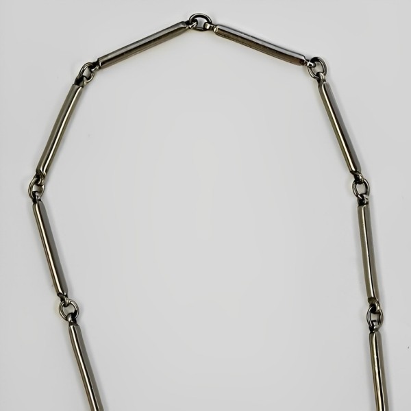 Art Deco Silver Tone Rod Design Necklace and Paste Drop Pendant