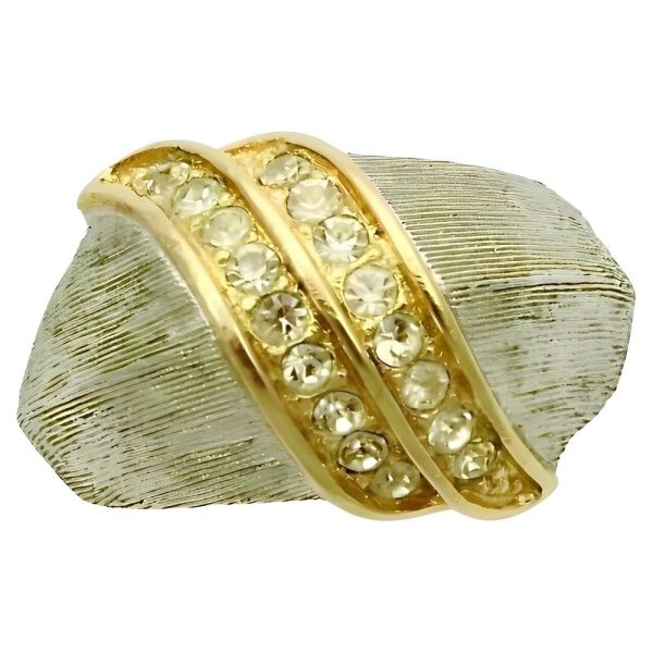 Christian Dior Gold and Silver Plated Ring with Clear Rhinestones