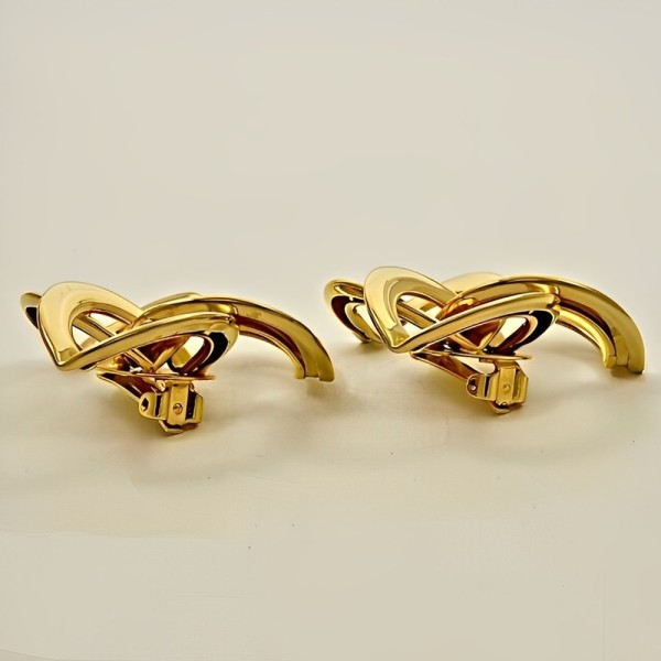 Gold Plated Triple Hoop Clip On Statement Earrings circa 1980s