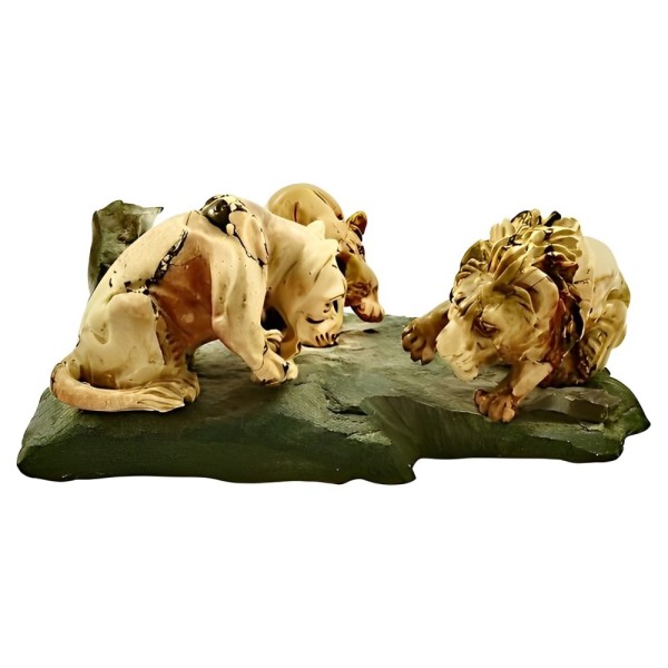 Large African Lion Family Carved Stone Sculpture