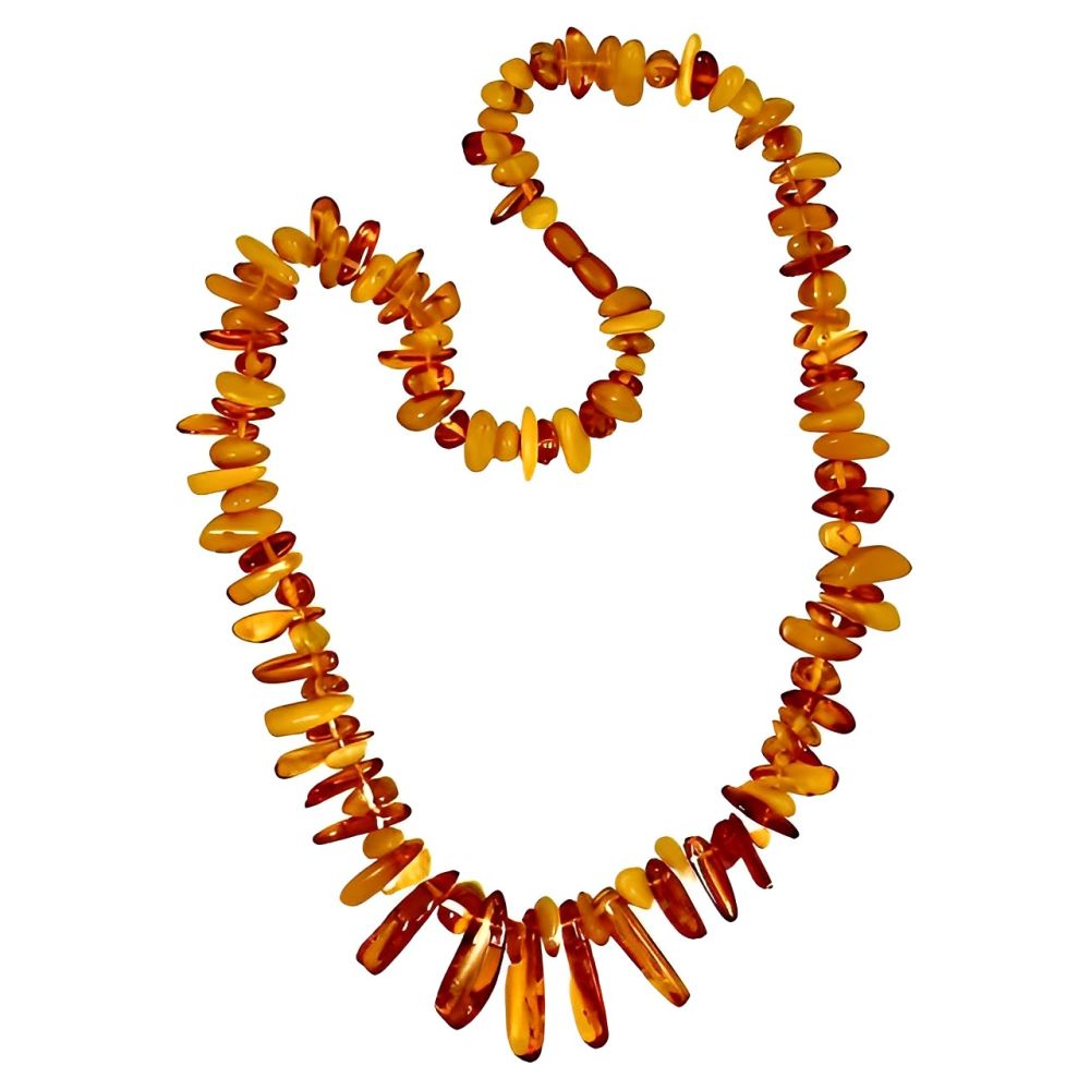 Long Polished Amber Graduated Bead Drop Necklace circa 1930s