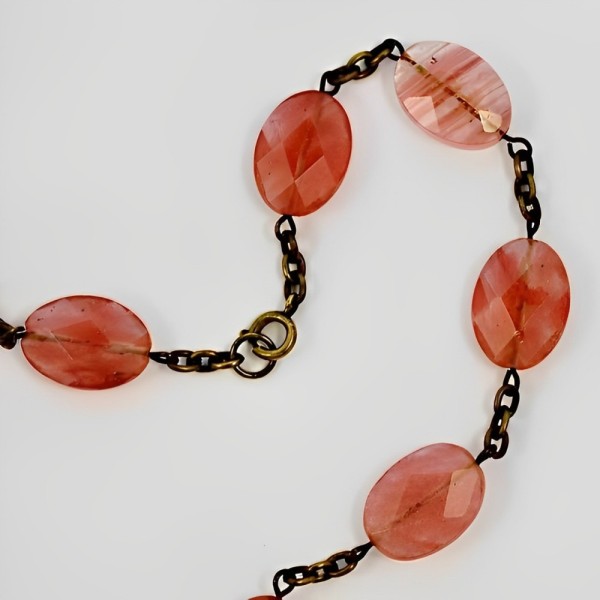 Pink Gemstone Necklace with Gold Plated Large Brass Bee