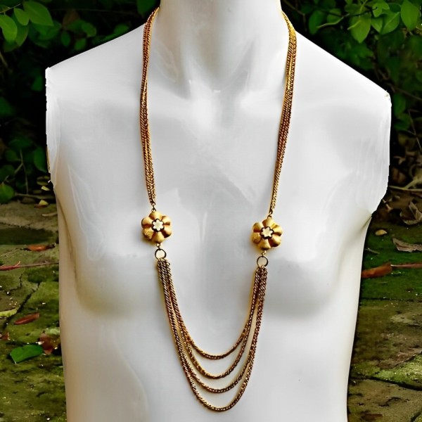 Roget Gold Plated Multi Strand Chain Flower Necklace