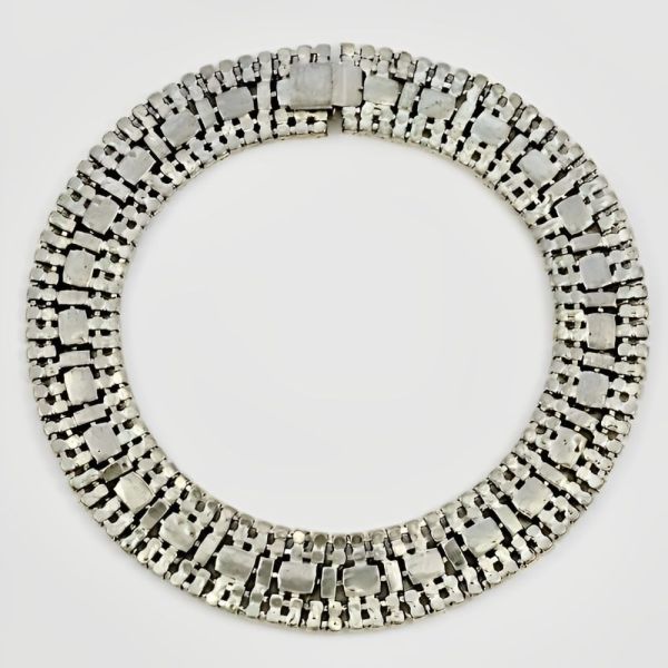 Silver Tone Classic Clear Rhinestone Collar / Necklace circa 1950s