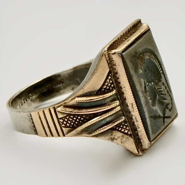 10K Rose Gold Sterling Silver Intaglio Ring circa 1940s