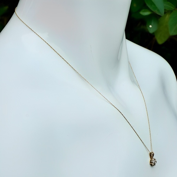 10K Gold Chain with Rose and White Gold Diamond Pendant