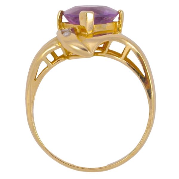 14K Gold Amethyst Diamond Dress Ring circa 1990s