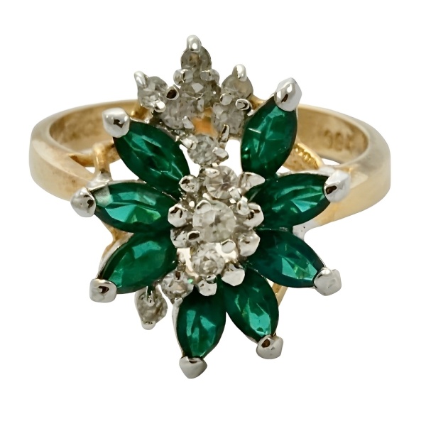 Gold Plated Faux Emerald and Faux Diamond Ring