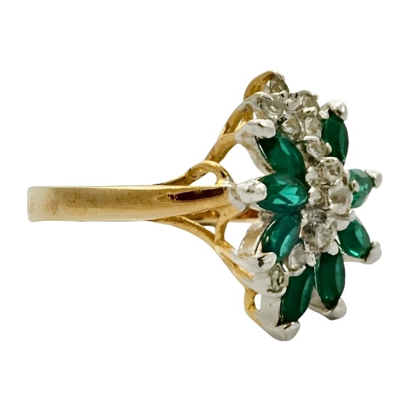 Gold Plated Faux Emerald and Faux Diamond Ring