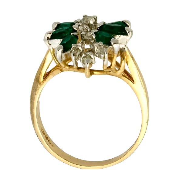 Gold Plated Faux Emerald and Faux Diamond Ring