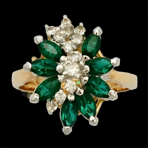 Gold Plated Faux Emerald and Faux Diamond Ring