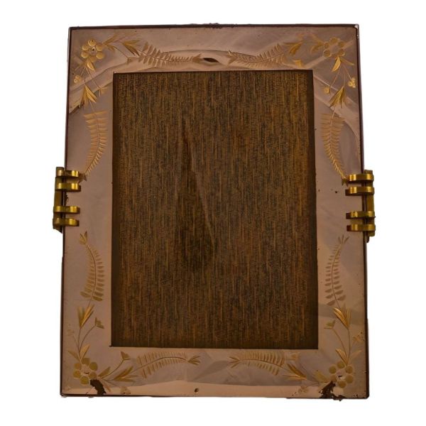 1930s Large Art Deco French Peach Mirrored Picture Frame