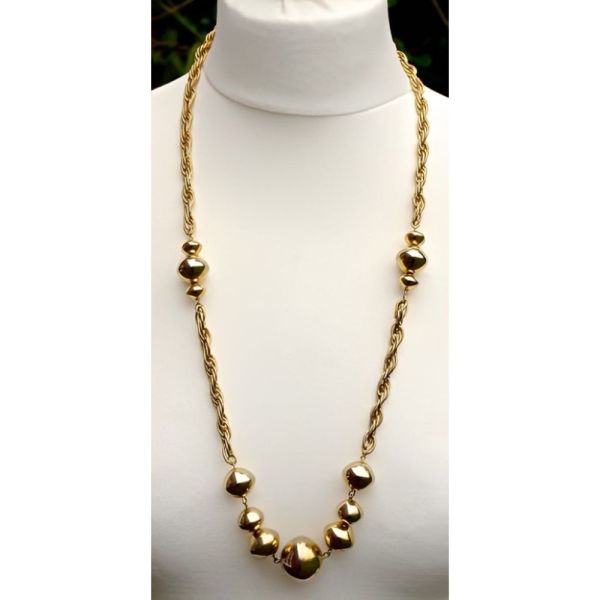 1960s Gold Plated Rope Twist Necklace with Saucer Beads