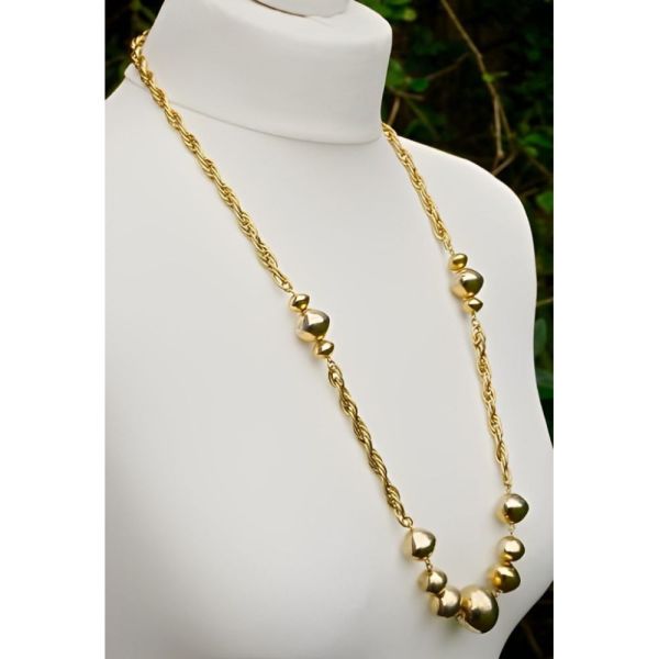 1960s Gold Plated Rope Twist Necklace with Saucer Beads