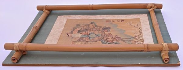 1930s Chinese Hand Painted Picture with Bamboo Frame