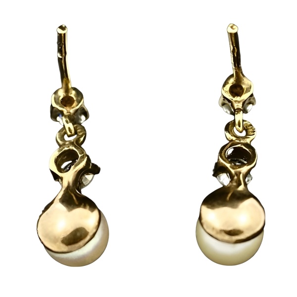 9K Gold Cream Cultured Pearl and Rhinestone Earrings