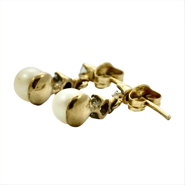 9K Gold Cream Cultured Pearl and Rhinestone Earrings