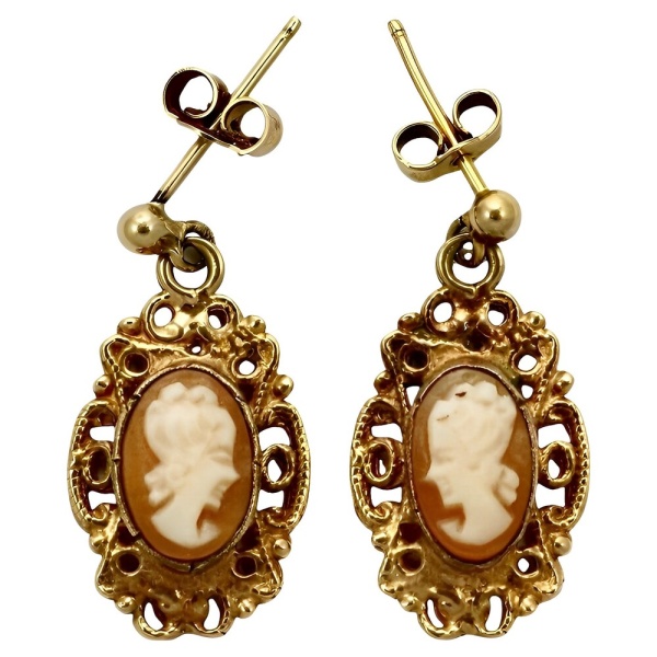 9K Rose Gold Cameo Earrings with Ornate Surround