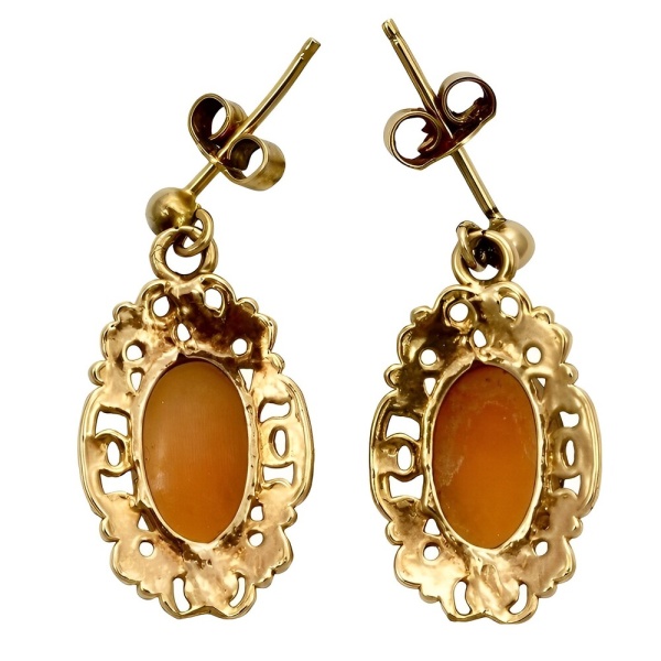 9K Rose Gold Cameo Earrings with Ornate Surround