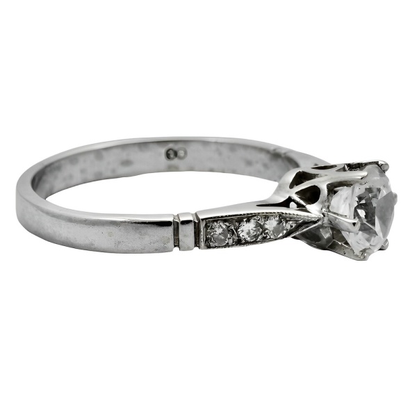 9K White Gold Solitaire Crystal Ring Diamond Shoulders