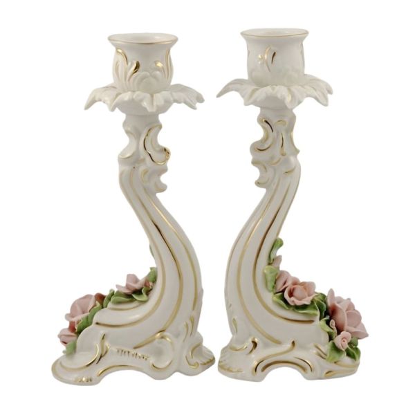 Alka Kunst Pair of Porcelain Rose Candlesticks circa 1950s