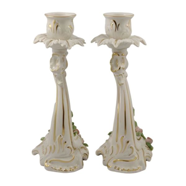 Alka Kunst Pair of Porcelain Rose Candlesticks circa 1950s