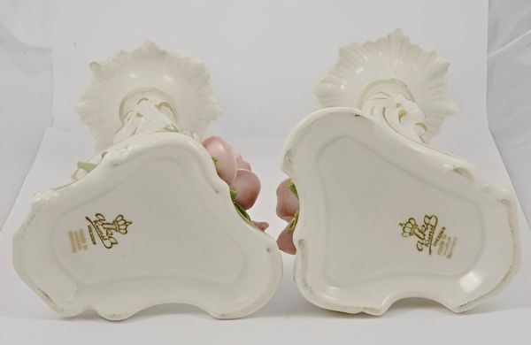 Alka Kunst Pair of Porcelain Rose Candlesticks circa 1950s