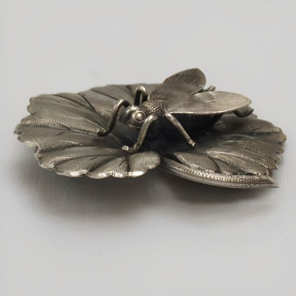 Antique Art Nouveau Silver Fly and Leaf Brooch circa 1910