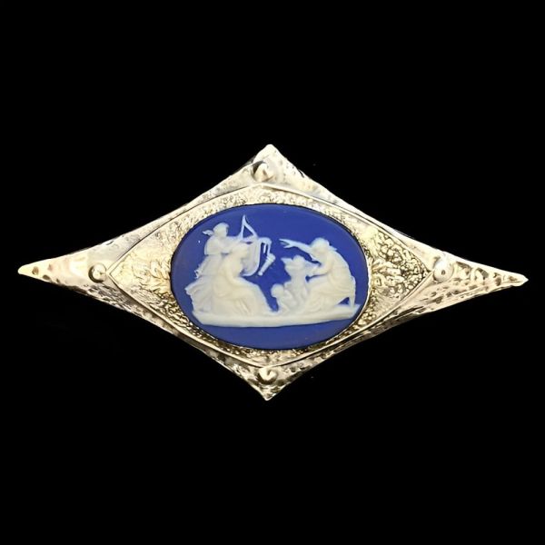 Antique Arts and Crafts Blue Cameo Silver Brooch circa 1910