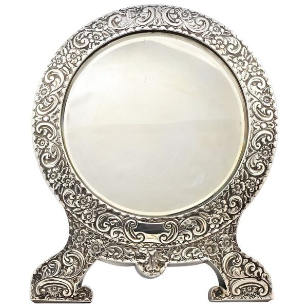 Antique Edwardian Sterling Silver Bevelled Edge Mirror 1903