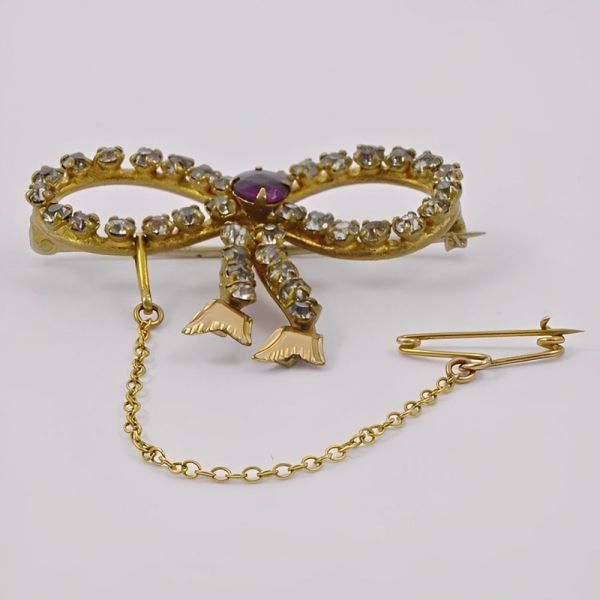 Antique Amethyst and Clear Paste Bow Brooch circa 1910