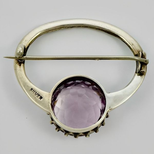 Antique Victorian Celtic Silver and Faux Amethyst Brooch
