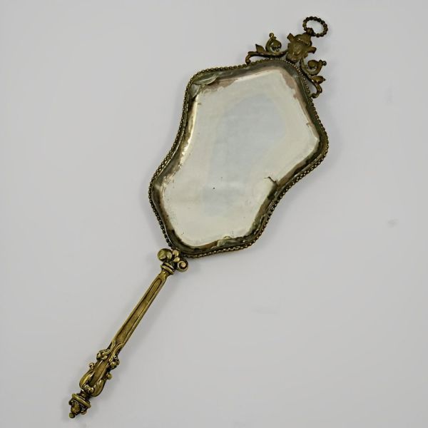 Antique Victorian Hand Painted Porcelain Gilt Hand Mirror