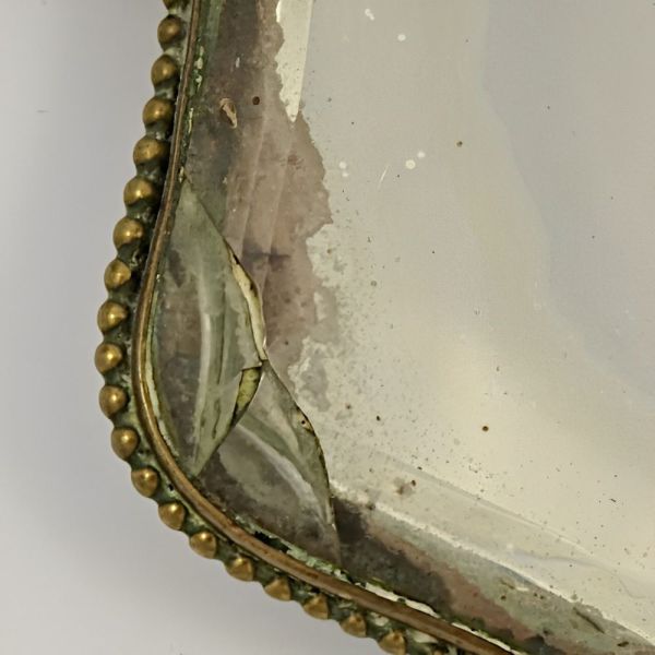 Antique Victorian Hand Painted Porcelain Gilt Hand Mirror