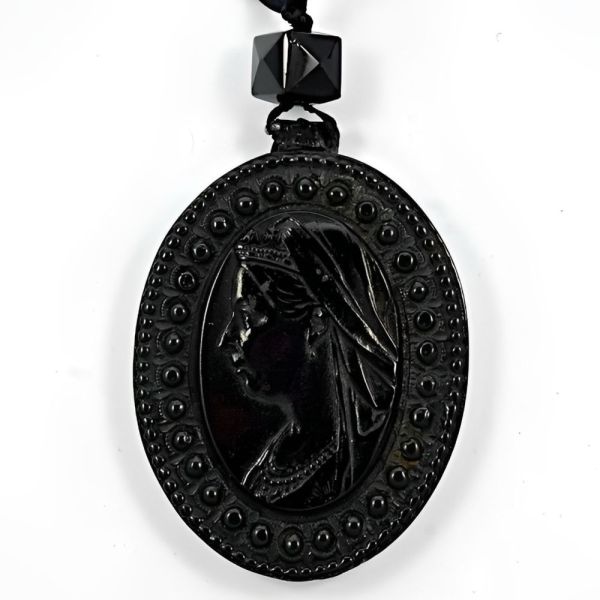 Antique Victorian Faux Jet Queen Victoria Mourning Pendant