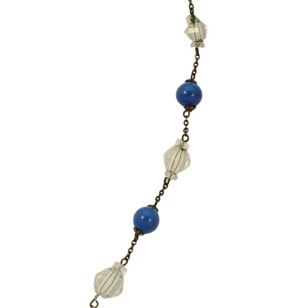 Art Deco Blue and Clear Crystal Bead Necklace circa 1930s