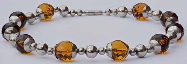 Art Deco Chrome and Amber Glass Bead Necklace circa 1930s