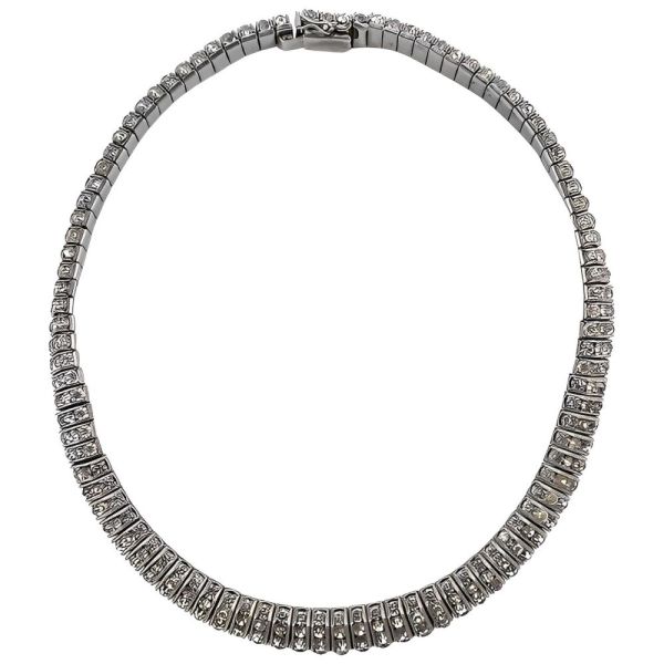 Schreiber & Hiller Art Deco DRGM Silver Tone Diamante Necklace