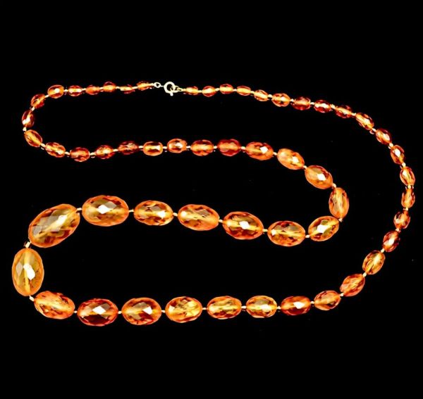 Art Deco Honey Amber Graduated Faceted Bead Necklace