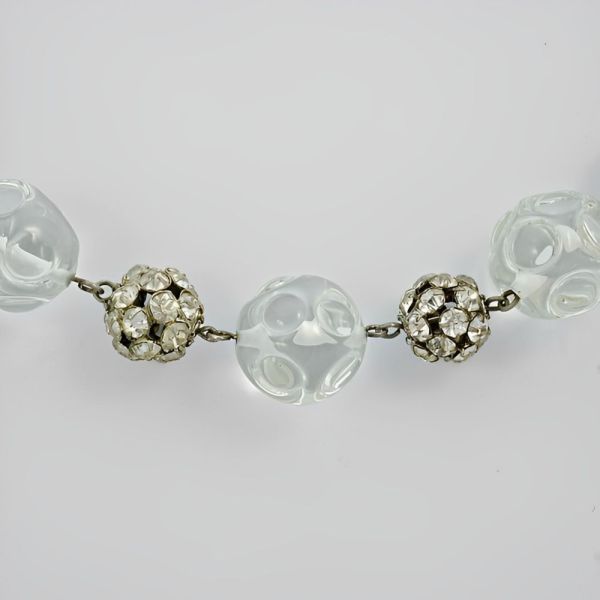 Art Deco Necklace Clear Glass and Rhinestone Ball Beads