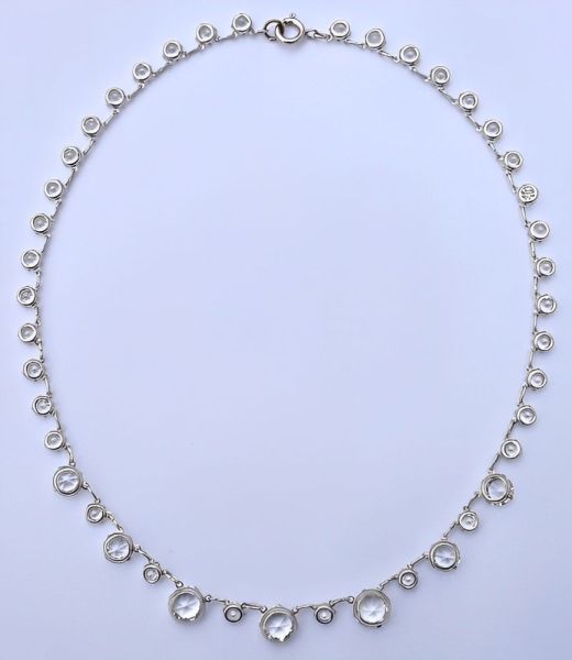 Art Deco Silver Tone and Open Back Clear Crystal Necklace