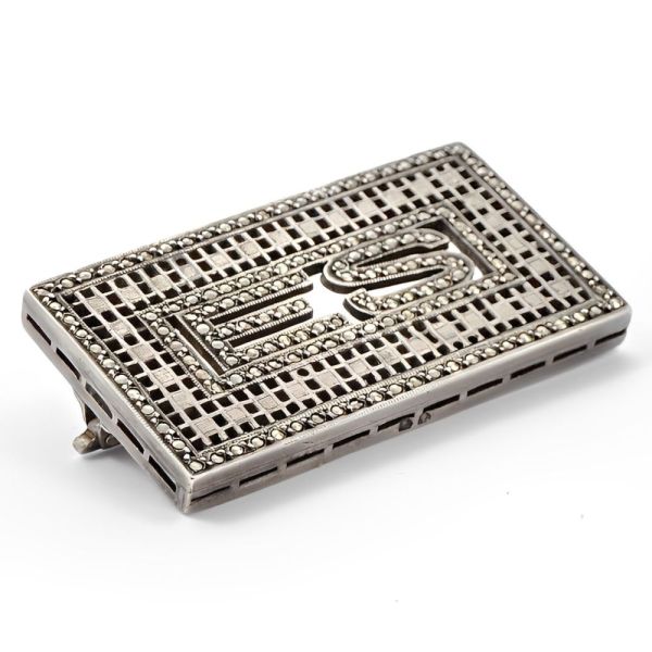 Austrian Art Deco Sterling Silver and Marcasite Initials ES Brooch