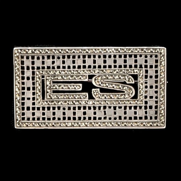 Austrian Art Deco Sterling Silver and Marcasite Initials ES Brooch