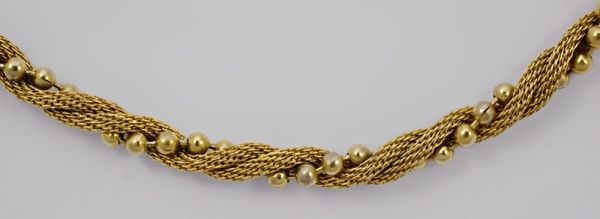 1980s Avon Gold Tone Twisted Mesh and Bead Necklace