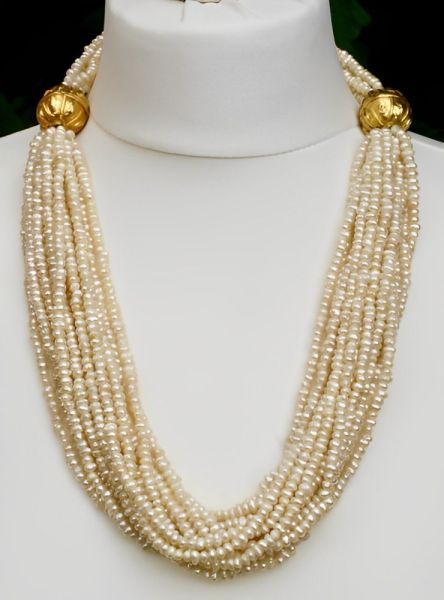Berber Gold Plated Multi Strand Freshwater Pearl Necklace