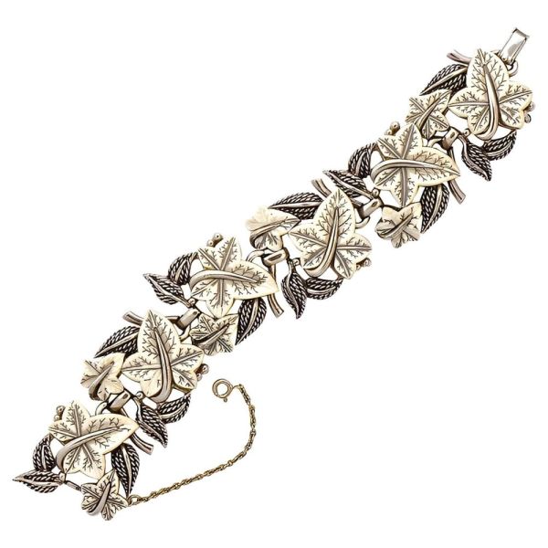 Boucher Silver Plated White Glass Ivy Leaves Bracelet circa 1950s